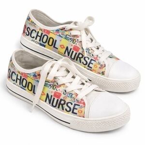 School Nurse White Graphic Sneakers Nurse Pride Lace Up Shoes Womens 7 Mens 5